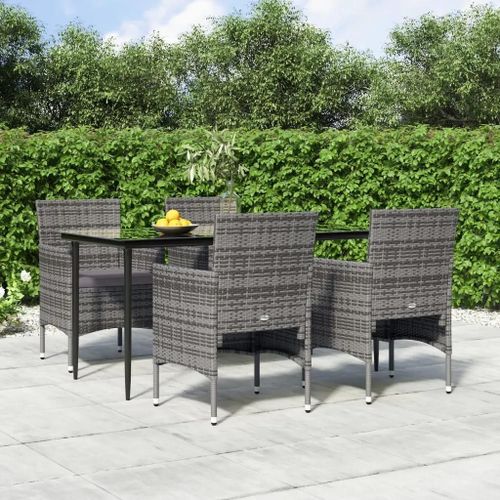 Prolenta Premium - Ensemble À Manger De Jardin Et Coussins 5pcs Gris/Noir