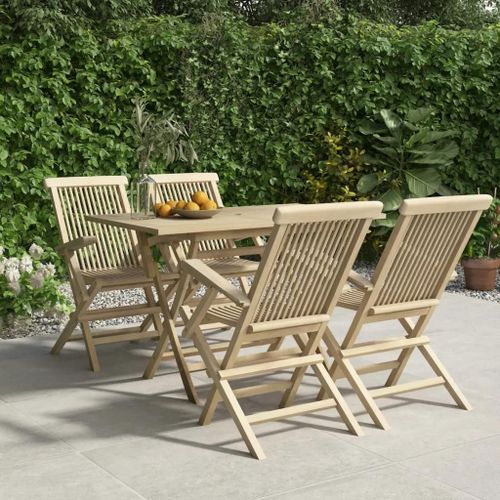 Prolenta Premium - Salon De Jardin 5 Pcs Gris Bois De Teck Massif