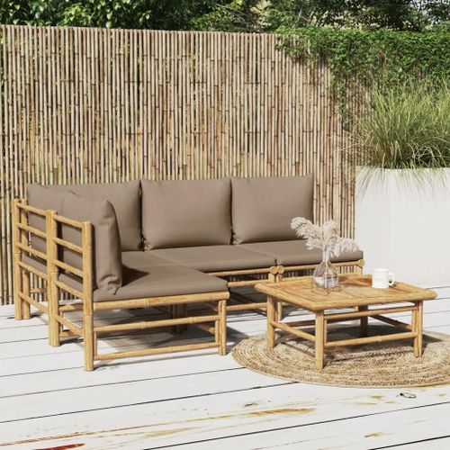 Prolenta Premium - Salon De Jardin 5 Pcs Avec Coussins Taupe Bambou