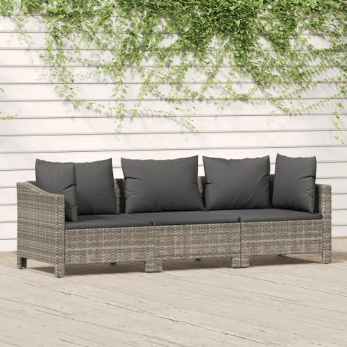 Prolenta Premium - Salon De Jardin 3 Pcs Avec Coussins Gris Résine Tressée