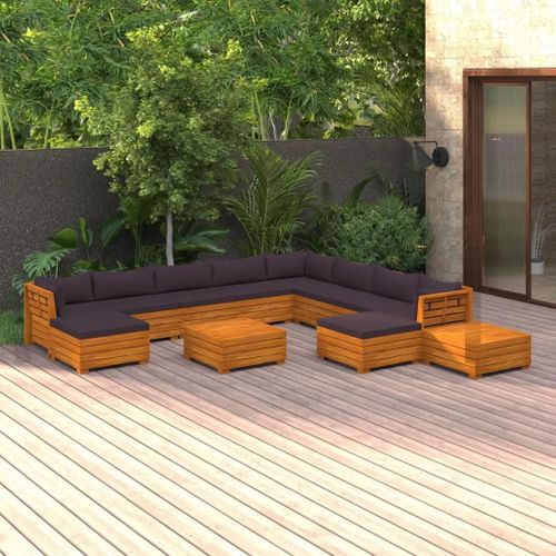 Prolenta Premium - Salon De Jardin 12 Pcs Avec Coussins Bois D'acacia Solide
