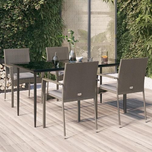 Prolenta Premium - Ensemble À Manger De Jardin Coussins 5 Pcs Noir Et Gris