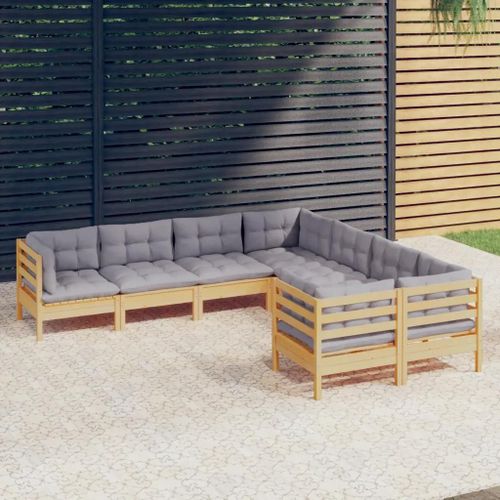 Prolenta Premium - Salon De Jardin 8 Pcs Avec Coussins Gris Bois De Pin Massif