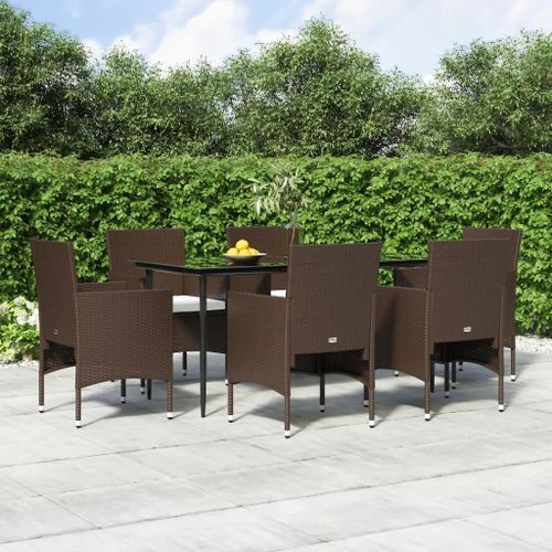 Prolenta Premium - Ensemble À Manger De Jardin Coussins 7 Pcs Marron/Noir