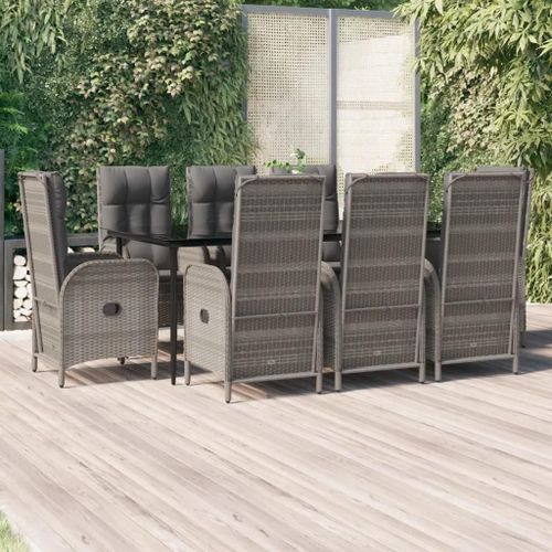Prolenta Premium - Ensemble À Manger De Jardin 9pcs Et Coussins Noir Et Gris