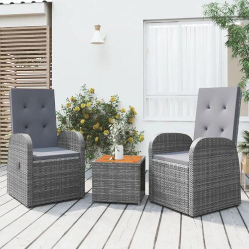 Prolenta Premium - Ensemble De Salon De Jardin 3 Pcs Gris Poly Rotin Et Acacia