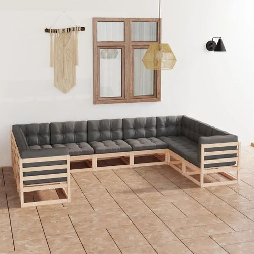 Prolenta Premium - Salon De Jardin 9 Pcs Avec Coussins Bois De Pin Massif