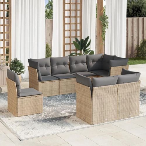 Prolenta Premium - Salon De Jardin Avec Coussins 8 Pcs Beige Résine Tressée