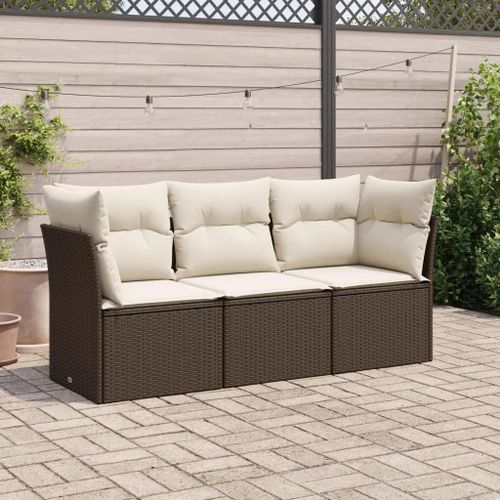 Prolenta Premium - Salon De Jardin Avec Coussins 3 Pcs Marron Résine Tressée