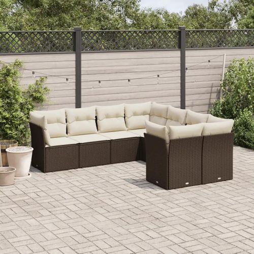 Prolenta Premium - Salon De Jardin 8 Pcs Avec Coussins Marron Résine Tressée