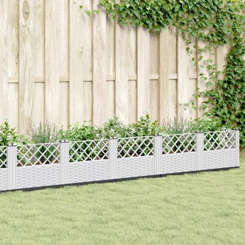 Prolenta Premium - Jardinière Avec Piquets Blanc 363,5x43,5x43,5 Cm Pp