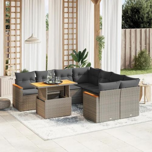 Prolenta Premium - Salon De Jardin 9 Pcs Avec Coussins Gris Résine Tressée