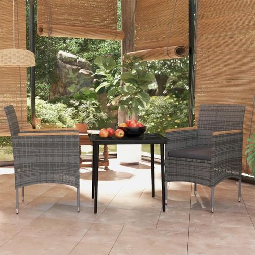 Prolenta Premium - Ensemble À Manger De Jardin Et Coussins 3 Pcs Gris Et Noir