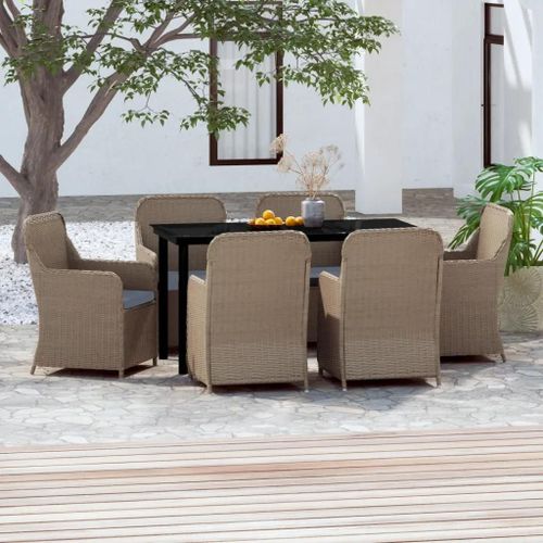 Prolenta Premium - Ensemble À Manger De Jardin Et Coussins 7 Pcs Marron