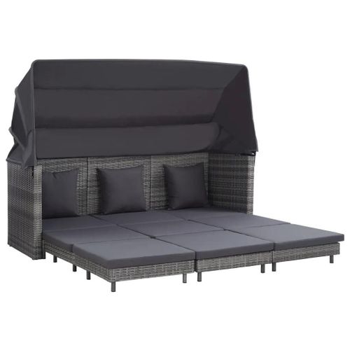 Prolenta Premium - Canapé-Lit Extensible 3 Places Avec Toit Résine Tressée Gris