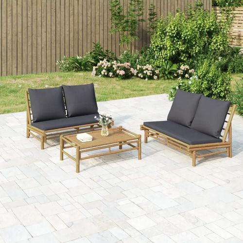 Prolenta Premium - Salon De Jardin 2 Pcs Avec Coussins Gris Foncé Bambou