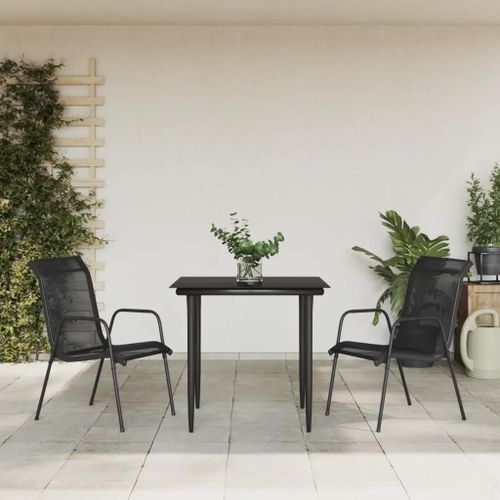 Prolenta Premium - Ensemble À Manger De Jardin 3 Pcs Noir Textilène Et Acier