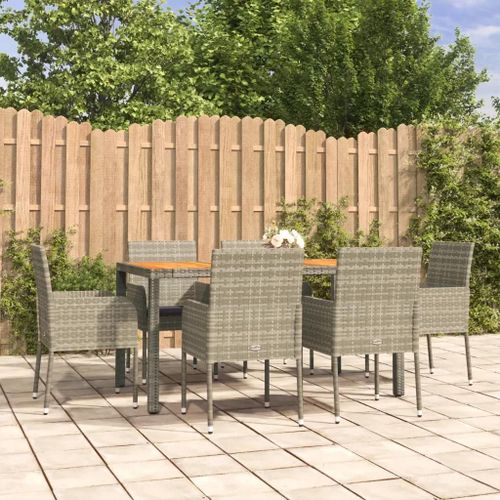Prolenta Premium - Ensemble À Manger Jardin Et Coussins 7 Pcs Gris Rotin