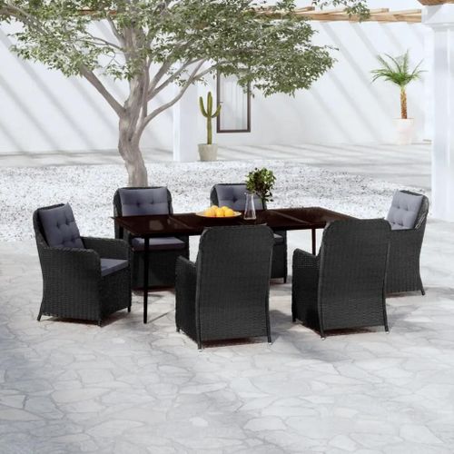 Prolenta Premium - Ensemble À Manger De Jardin 7 Pcs Noir