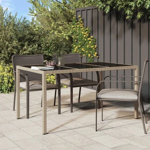 Prolenta Premium - Table De Jardin 150x90x75 Cm Verre Trempé/Résine Tressée Beige