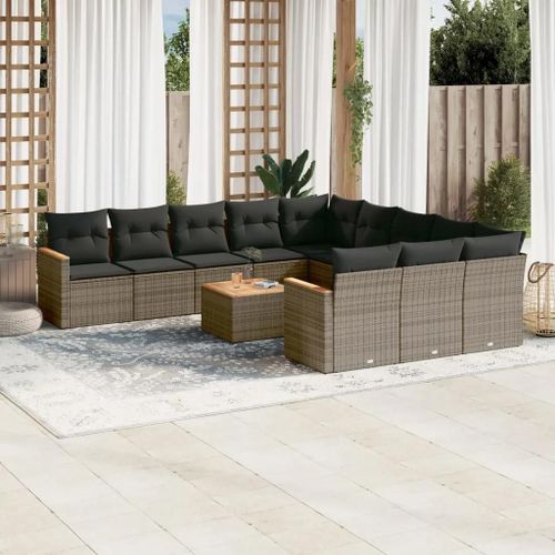 Prolenta Premium - Salon De Jardin Avec Coussins 12 Pcs Gris Résine Tressée