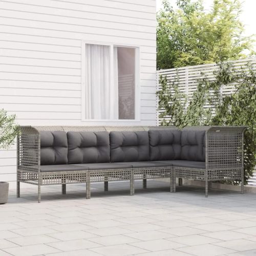 Prolenta Premium - Salon De Jardin 5 Pcs Avec Coussins Gris Résine Tressée