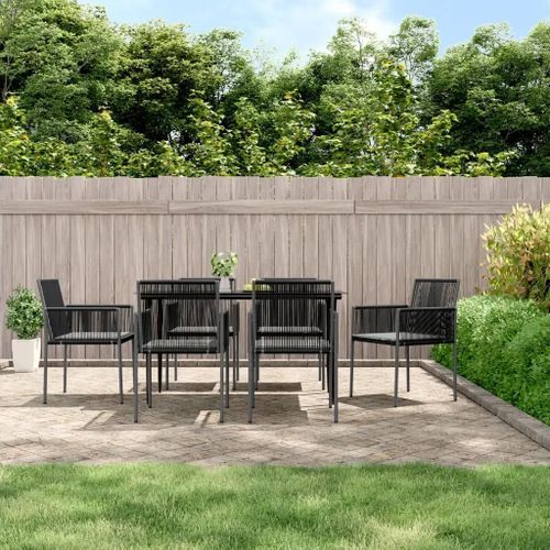 Prolenta Premium - Ensemble À Manger De Jardin Coussins 7 Pcs Noir Rotin Et Acier