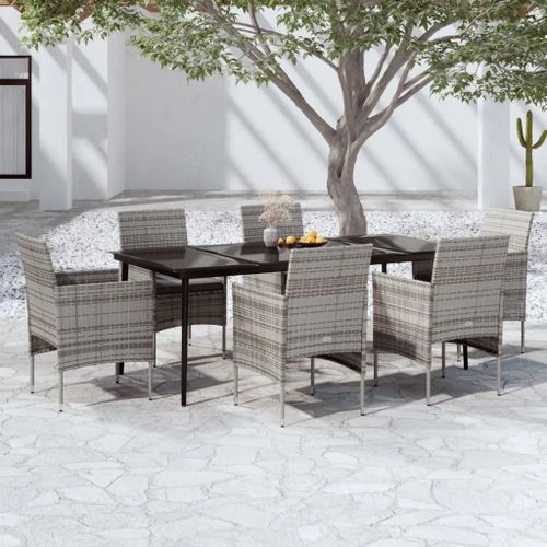 Prolenta Premium - Ensemble À Manger De Jardin Coussins 7pcs Gris Et Noir