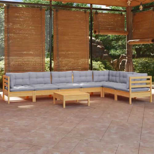 Prolenta Premium - Salon De Jardin 8 Pcs Avec Coussins Gris Bois De Pin Massif