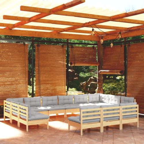 Prolenta Premium - Salon De Jardin 13 Pcs Avec Coussins Gris Bois De Pin Solide