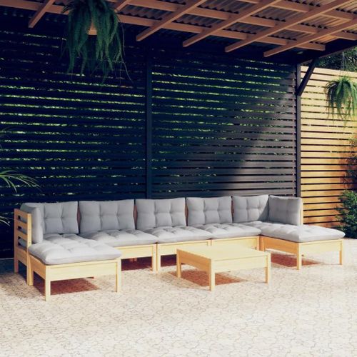 Prolenta Premium - Salon De Jardin 8 Pcs Avec Coussins Gris Bois De Pin