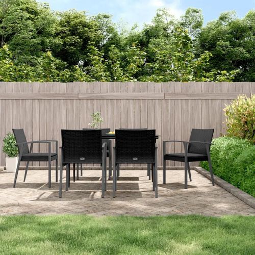 Prolenta Premium - Ensemble À Manger De Jardin 7 Pcs Coussins Résine Tressée Acier