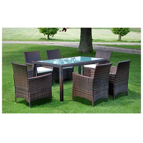 Prolenta Premium - Ensemble À Manger D'extérieur 7 Pcs Et Coussins Résine Tressée