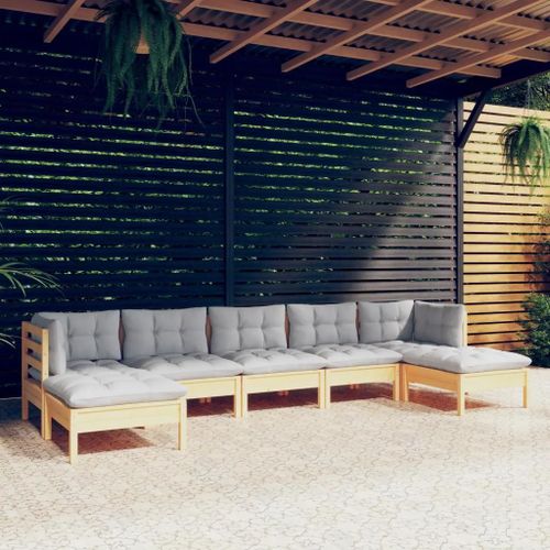 Prolenta Premium - Salon De Jardin 7 Pcs Avec Coussins Gris Bois De Pin
