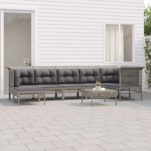 Prolenta Premium - Salon De Jardin 8 Pcs Avec Coussins Gris Résine Tressée