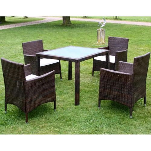 Prolenta Premium - Ensemble À Manger D'extérieur 5pcs Avec Coussins Résine Tressée