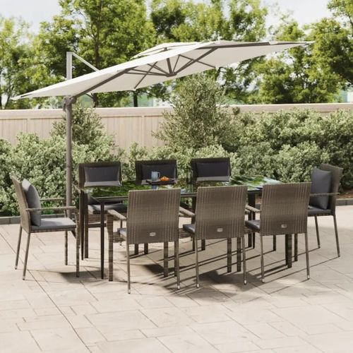 Prolenta Premium - Ensemble À Manger De Jardin 9pcs Et Coussins Noir Et Gris
