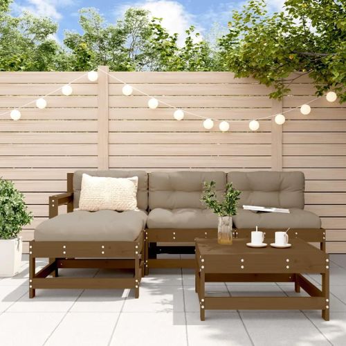 Prolenta Premium - Salon De Jardin 5 Pcs Avec Coussins Marron Miel Bois Massif