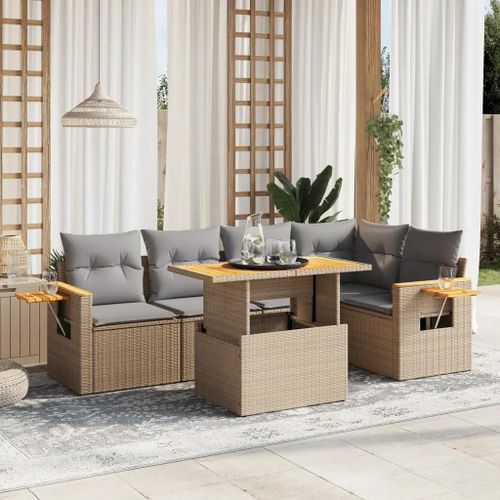 Prolenta Premium - Salon De Jardin Avec Coussins 6 Pcs Beige Résine Tressée