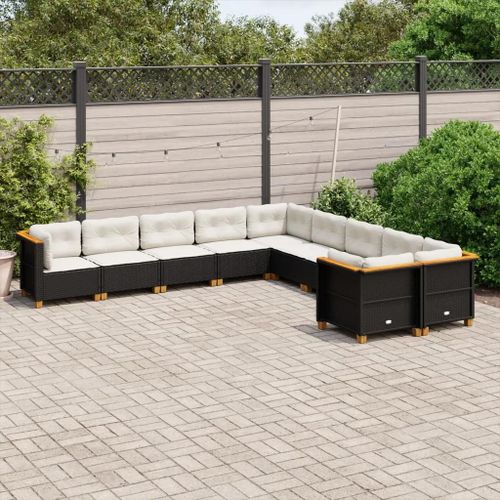 Prolenta Premium - Salon De Jardin 10 Pcs Avec Coussins Noir Résine Tressée