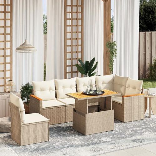 Prolenta Premium - Salon De Jardin Avec Coussins 7 Pcs Beige Résine Tressée