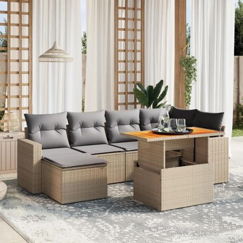 Prolenta Premium - Salon De Jardin Avec Coussins 7 Pcs Beige Résine Tressée