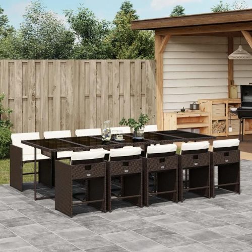 Prolenta Premium - Ensemble À Manger De Jardin Et Coussins 11 Pcs Marron Rotin