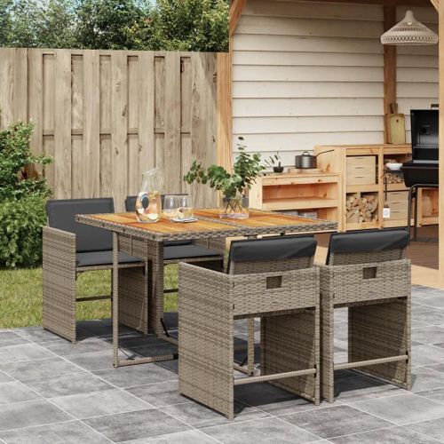 Prolenta Premium - Ensemble À Manger De Jardin 5 Pcs Coussins Gris Résine Tressée