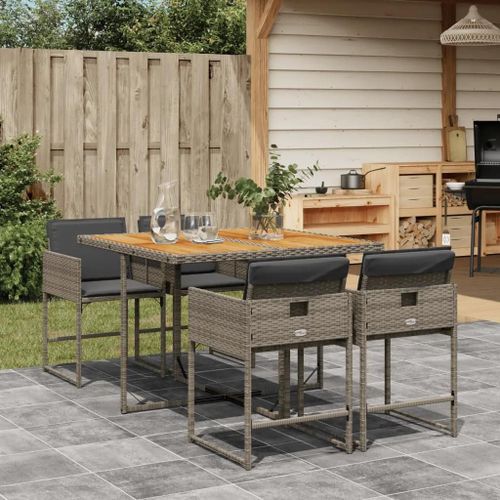 Prolenta Premium - Ensemble À Manger De Jardin 5 Pcs Coussins Gris Résine Tressée