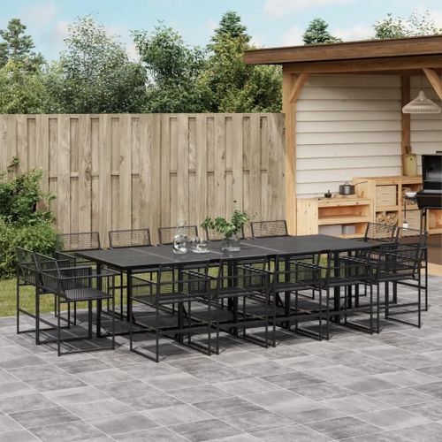 Prolenta Premium - Ensemble À Manger De Jardin 15 Pcs Noir Résine Tressée