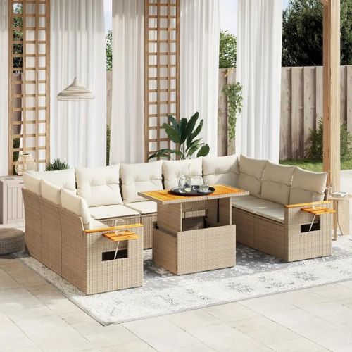 Prolenta Premium - Salon De Jardin 11 Pcs Avec Coussins Beige Résine Tressée
