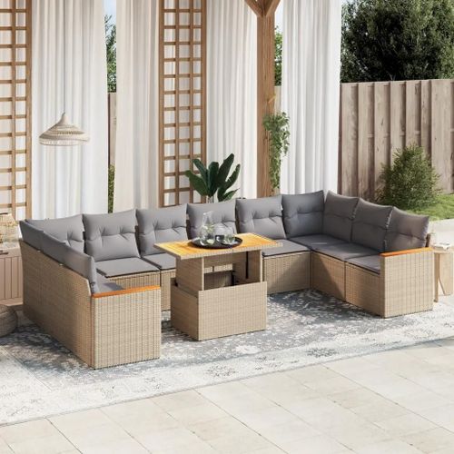 Prolenta Premium - Salon De Jardin 11 Pcs Avec Coussins Beige Résine Tressée