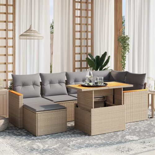Prolenta Premium - Salon De Jardin Avec Coussins 7 Pcs Beige Résine Tressée