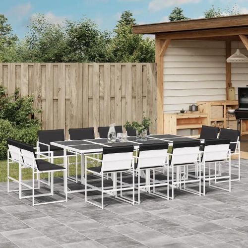 Prolenta Premium - Ensemble À Manger De Jardin Avec Coussins 13pcs Blanc Textilène